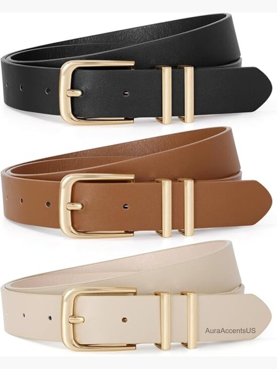 3 Pack Women PU Leather Belts Adjustable Waist Belts Gold Buckle main image 5